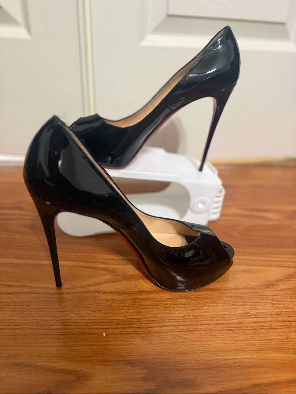 Christian Louboutin Black Patent Peep-Toe Stilettos